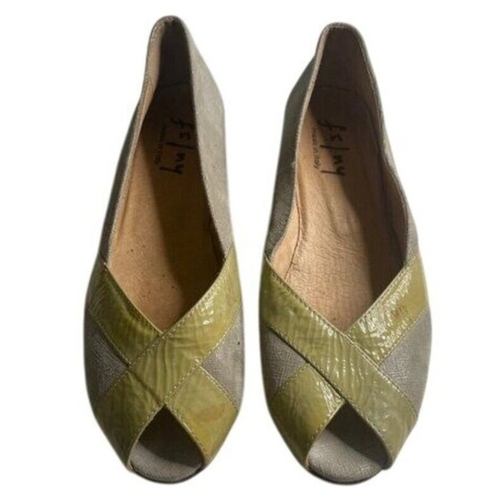 French Sole New York fs/ny Peep Toe Flats Beige Chartreuse Made in Italy